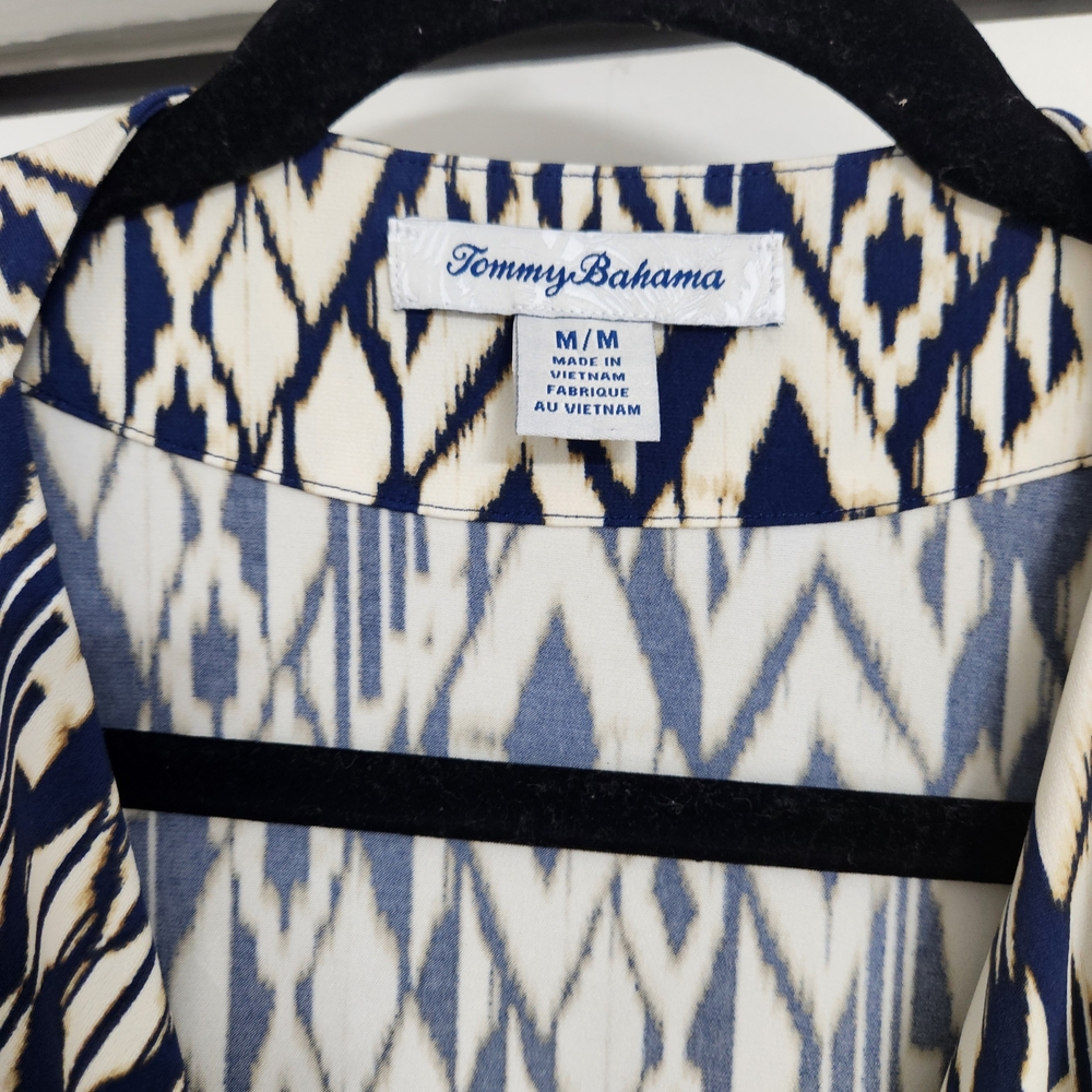 Tommy Bahama Navy & White Geometric Wrap Midi Dress - Picture 3 of 9